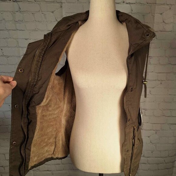 Olive Green Utility Fleece-Lined Vest w/ Removable Hood - Picture 5 of 8